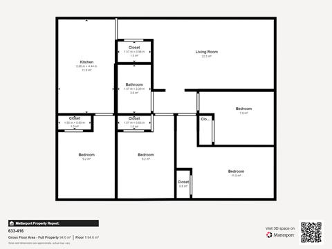 Floor plan for 4 beds, 1 bath, 920 sqft